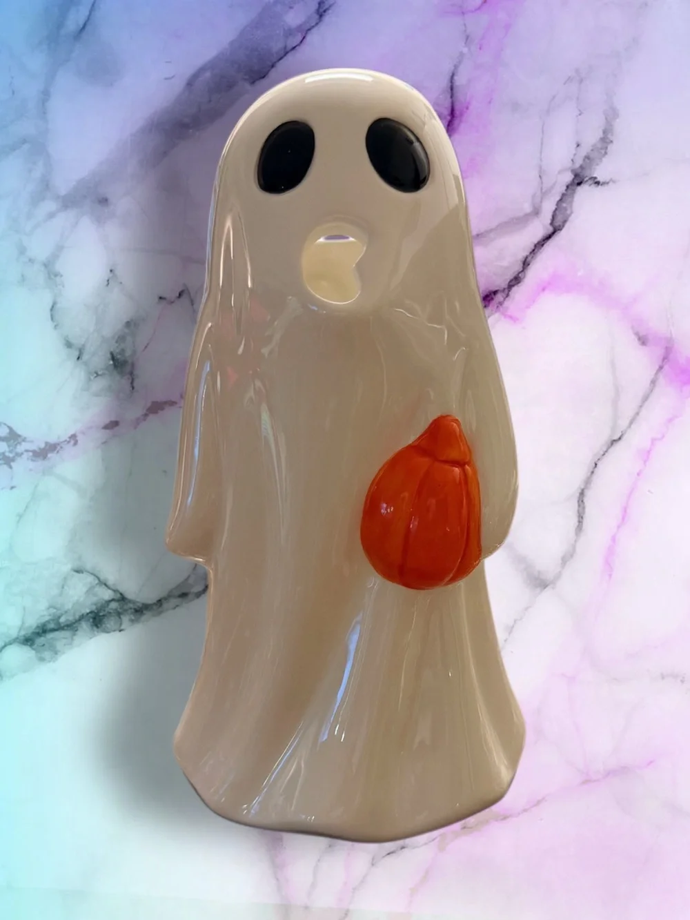 NWT Ceramic Ghost Pitcher With Orange Pumpkin 31 fl oz. 🎃💫